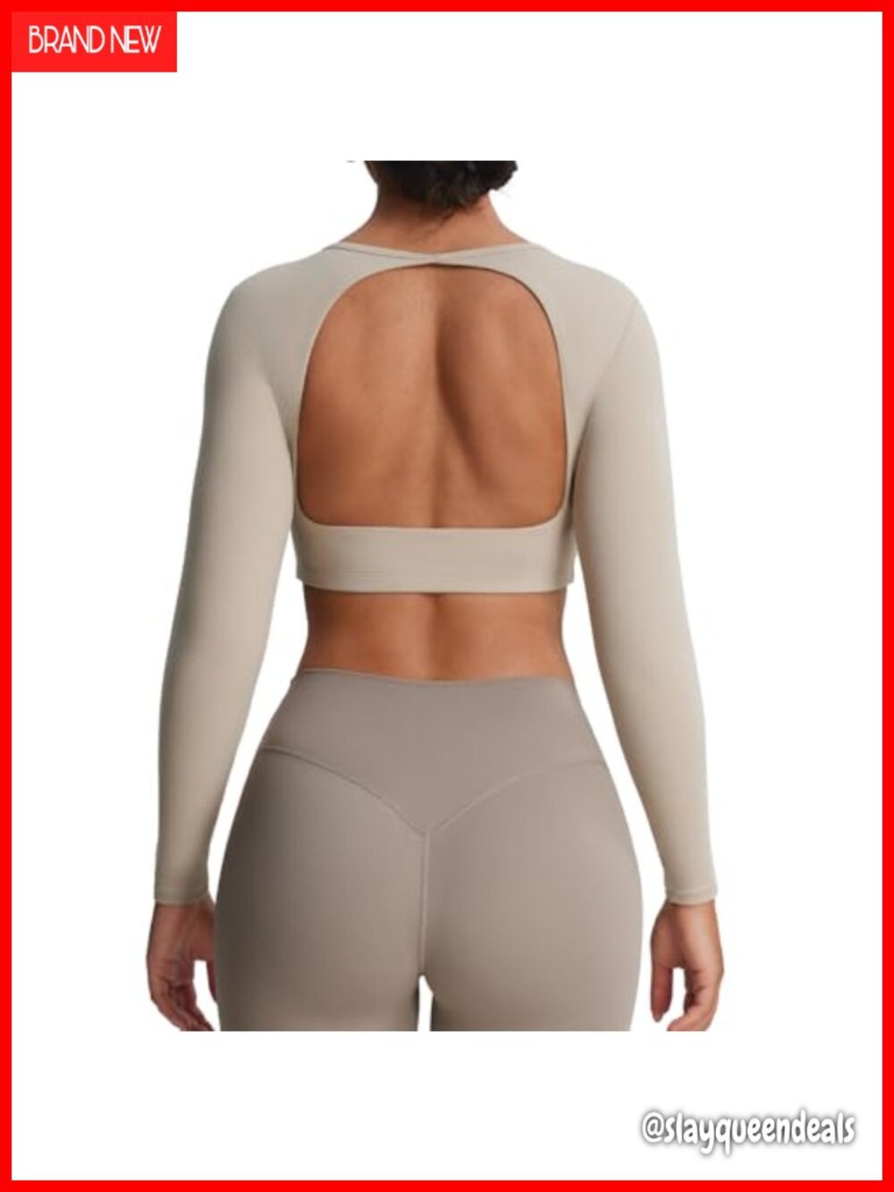 Long Sleeve Crop Top Padded Open Back Crew Neck Workout Yoga